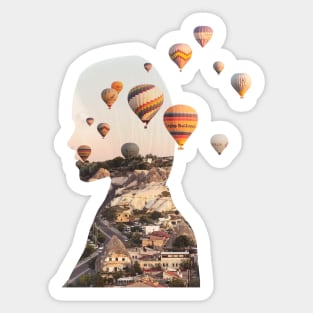 Double exposure of Cappadocia's ballons Sticker